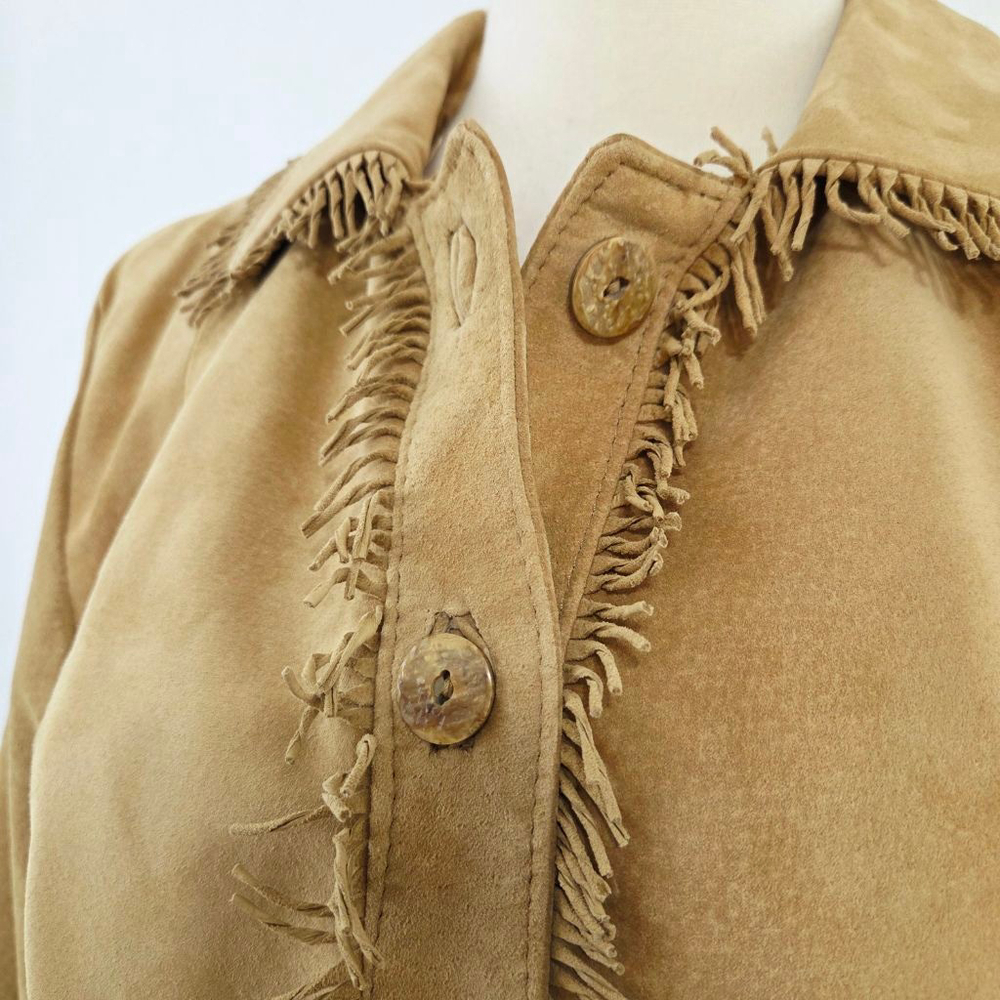 Double D Ranch tan suede fringe western jacket floral beaded button down medium - Picture 6 of 8